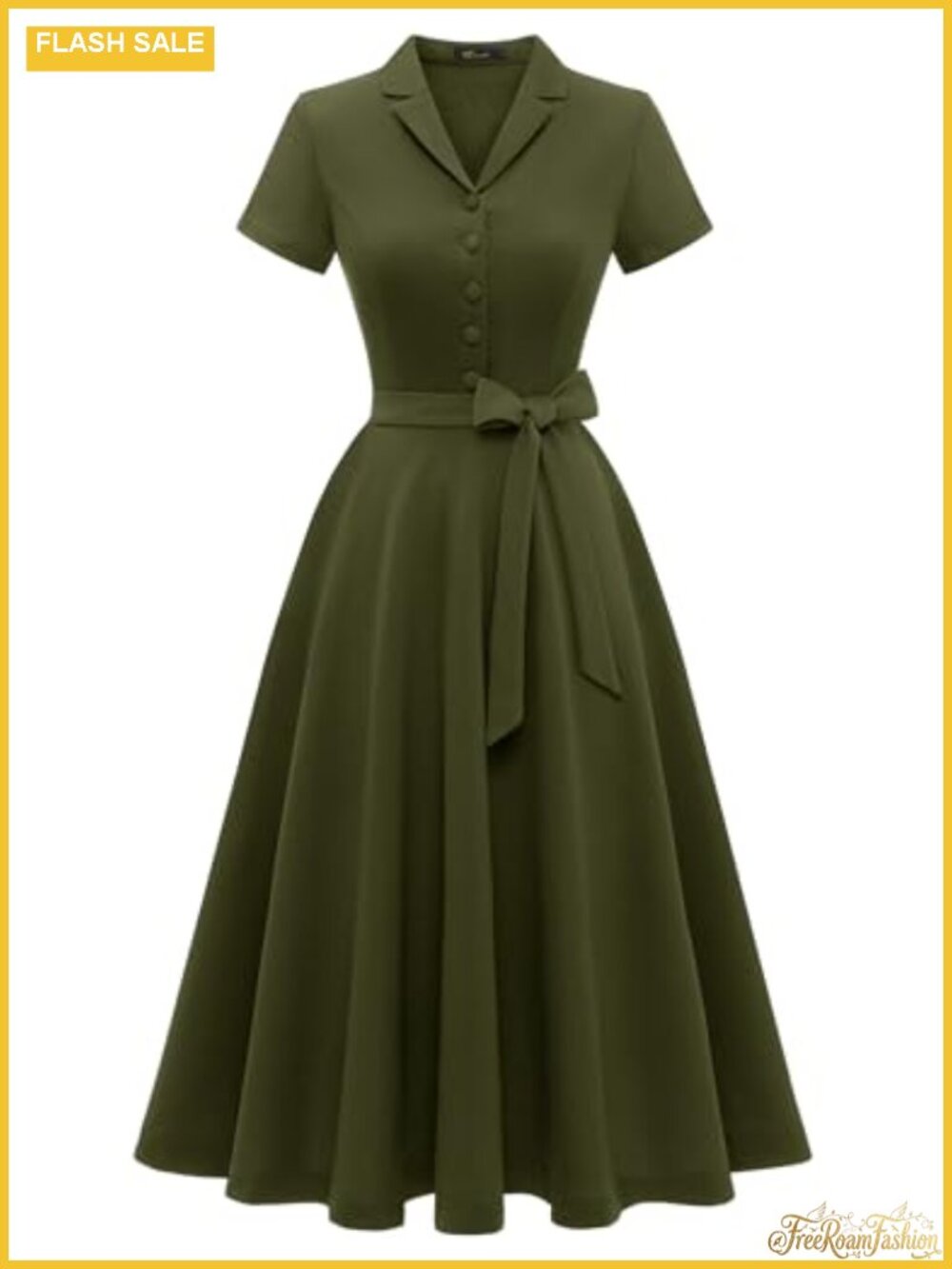 Vintage Tea Dress Short Sleeve Cocktail Party A-Line Swing Dress with Belt